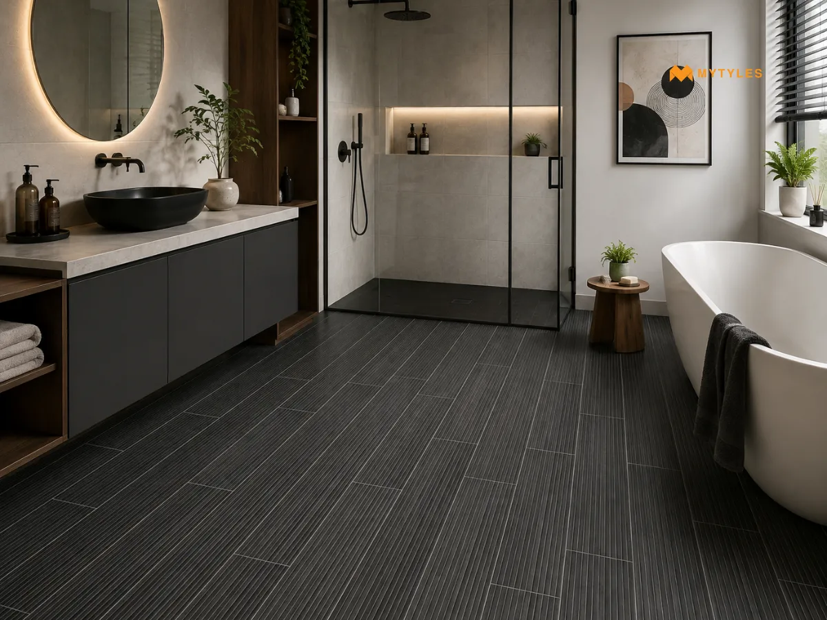 Black and Charcoal Wooden Floor Tiles for Strong Contrast